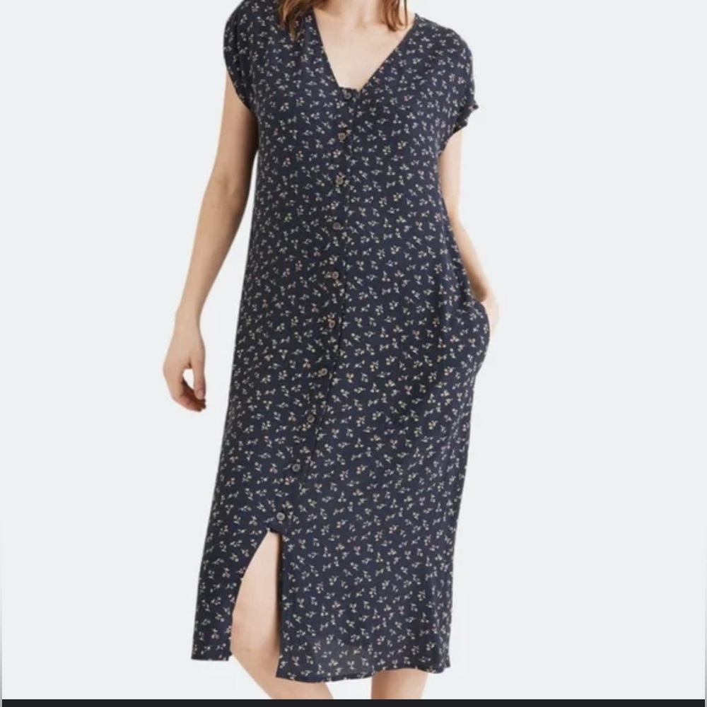 Madewell Navy easy midi spring fling Floral Dress